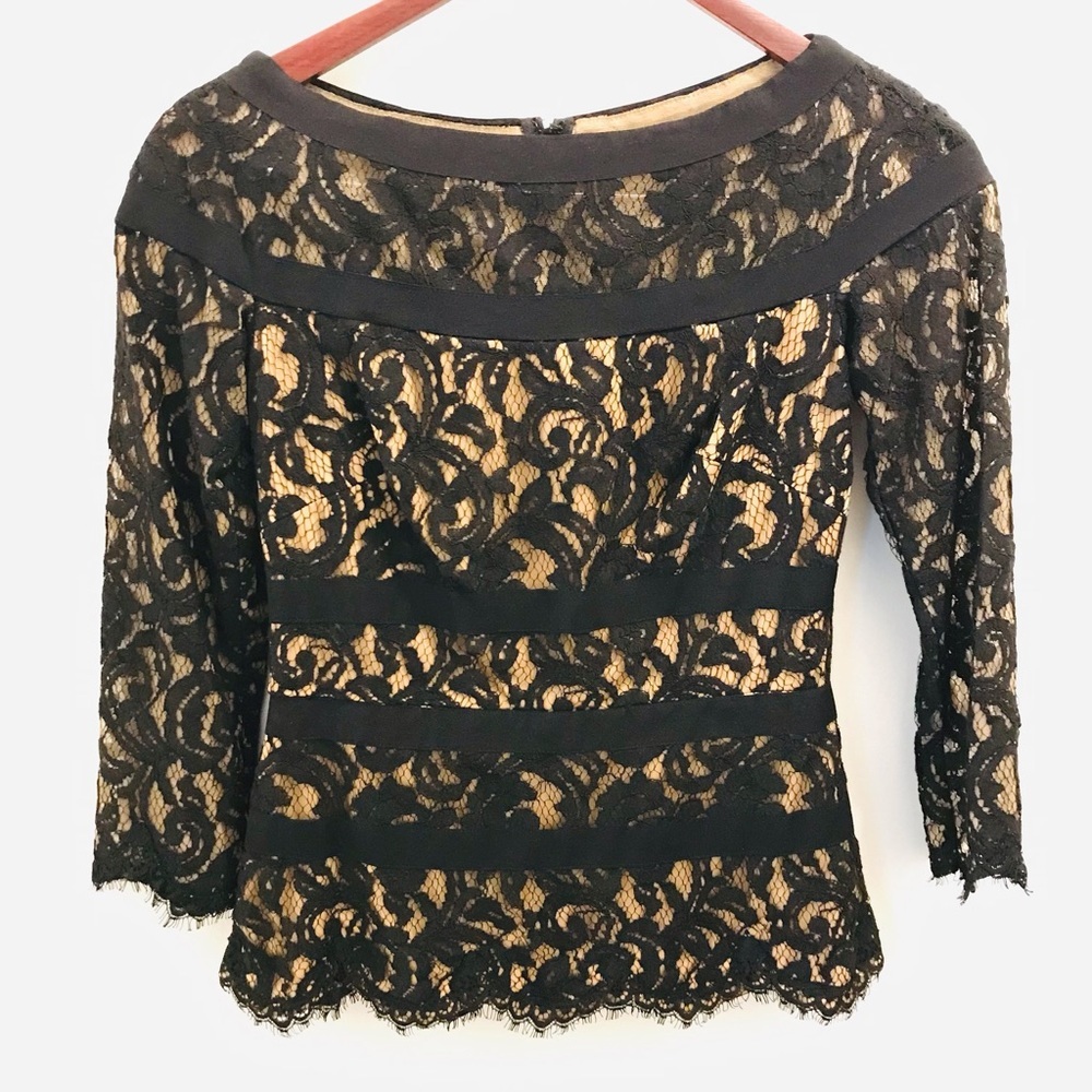 Tadashi Shoji Lace Top 2 black nude illusion